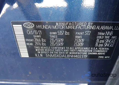 2022 Hyundai Santa Fe Limited из США, поврежденный, VIN 5NMS4DAL8NH402319